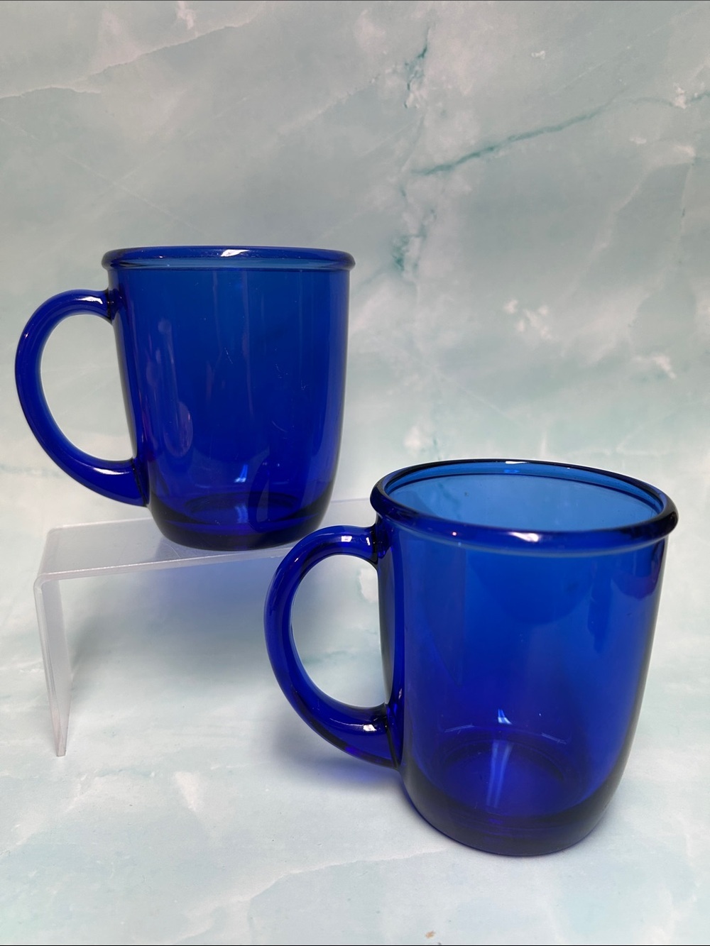 Arcoroc Cobalt Blue Glass Coffee Mug 10 Oz. Made in France Set of 2